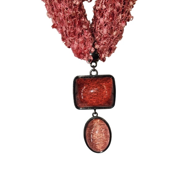 PINK Statement‎ Necklace Fringe Ribbon 3-inch BUBBLE Pendant BARBIE COTTAGE BOHO - Picture 1 of 8